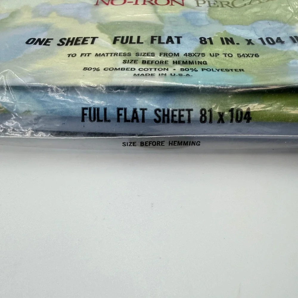 Vintage Cannon Royal Family Full Flat Sheet Shangrila Floral No-Iron Percale NEW